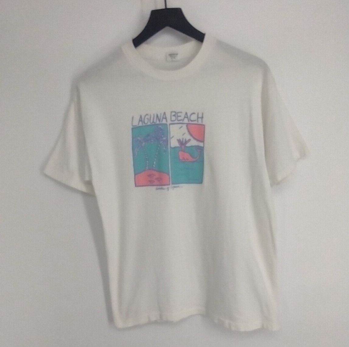 Vintage Laguna Beach California Palm Trees Whale Single Stitch T-Shirt Mens L