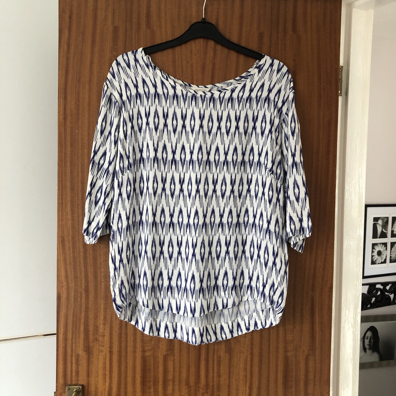 Monsoon Ladies White Navy Aztec Summer Lightweight Work Office Relaxed Top 10