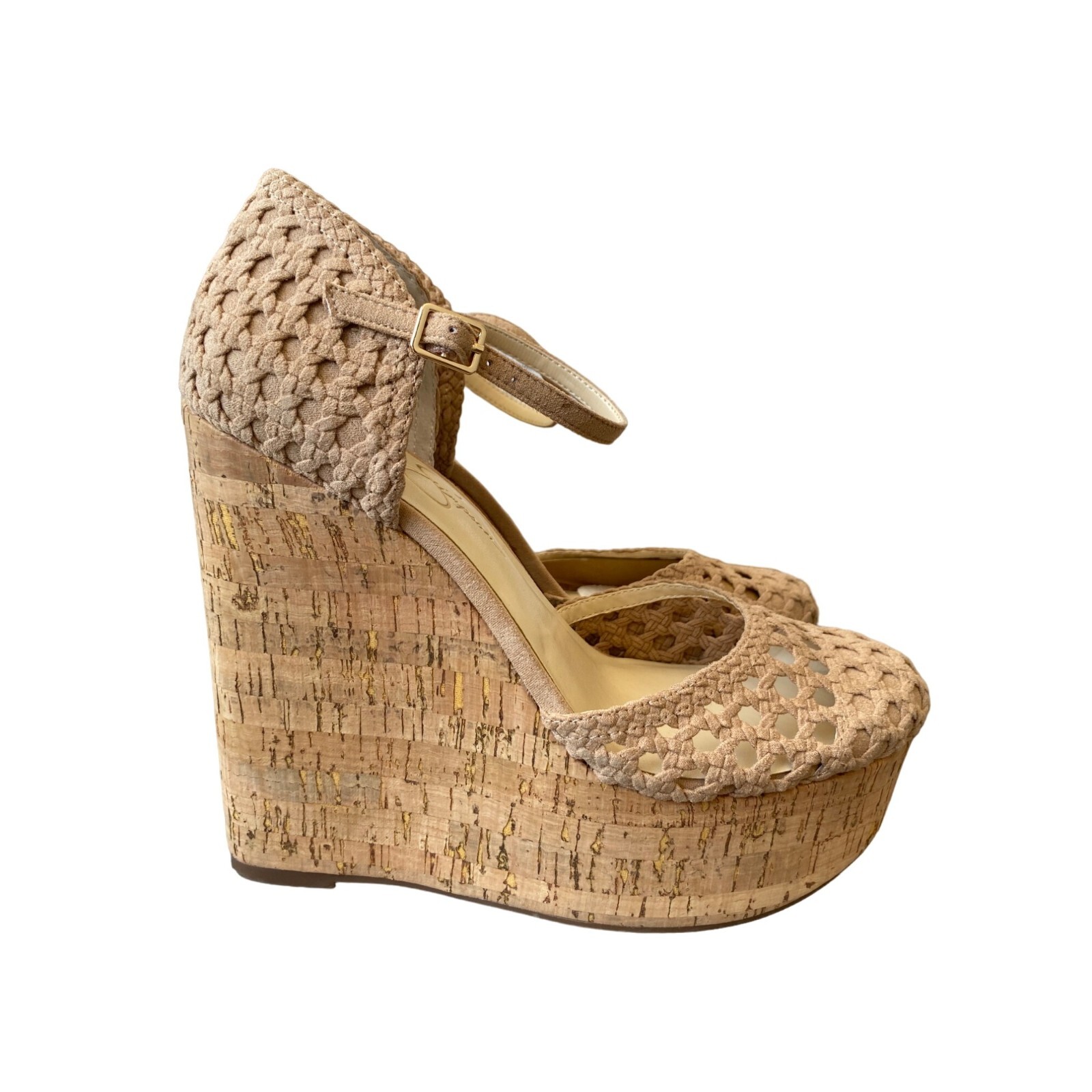 Jessica Simpson Women’s Cork Like Wedge Woven Sandal Beige Natural NIB