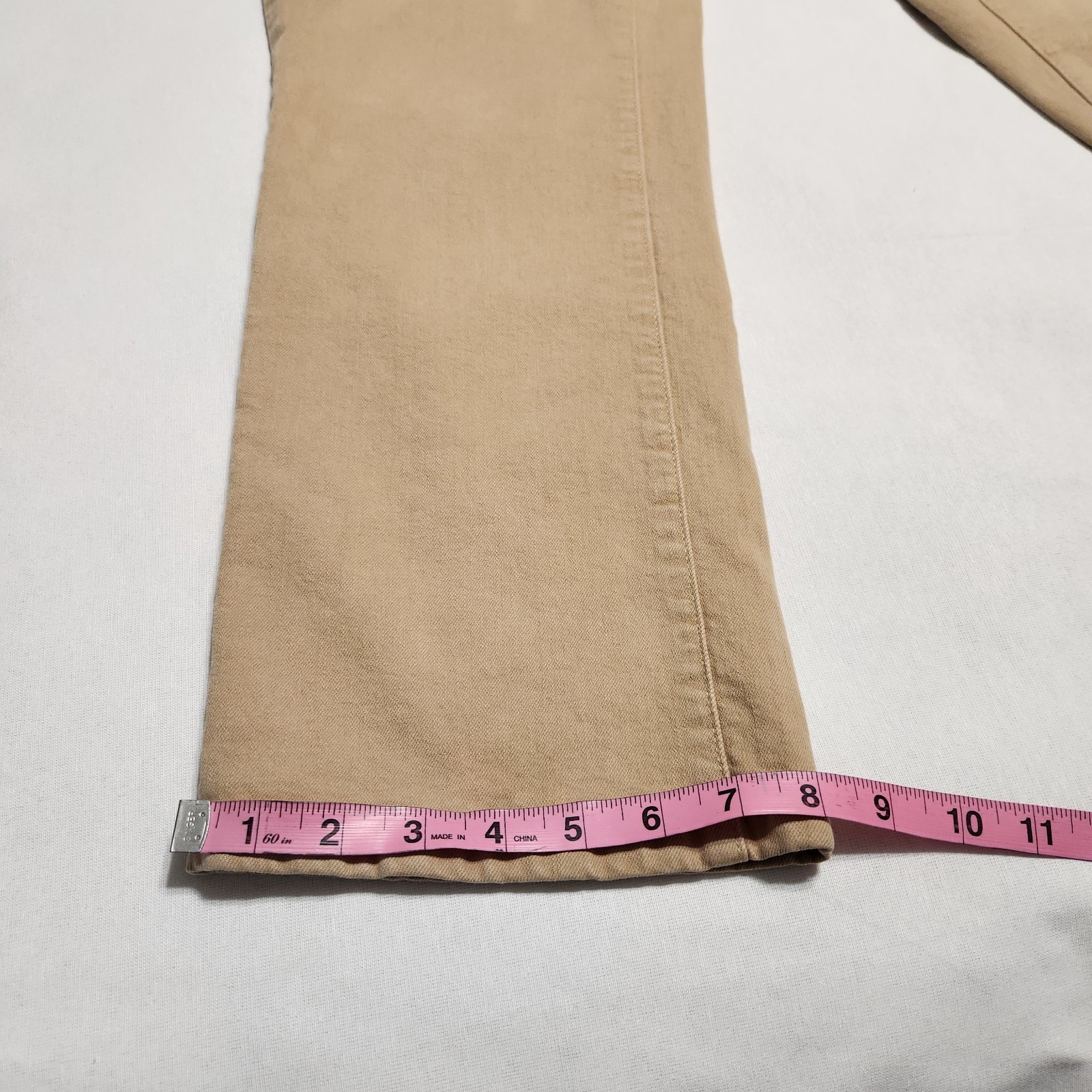 LL Bean Classic Fit Womens 14 Petite Tan Khaki Stretch Denim Jeans Straight Leg