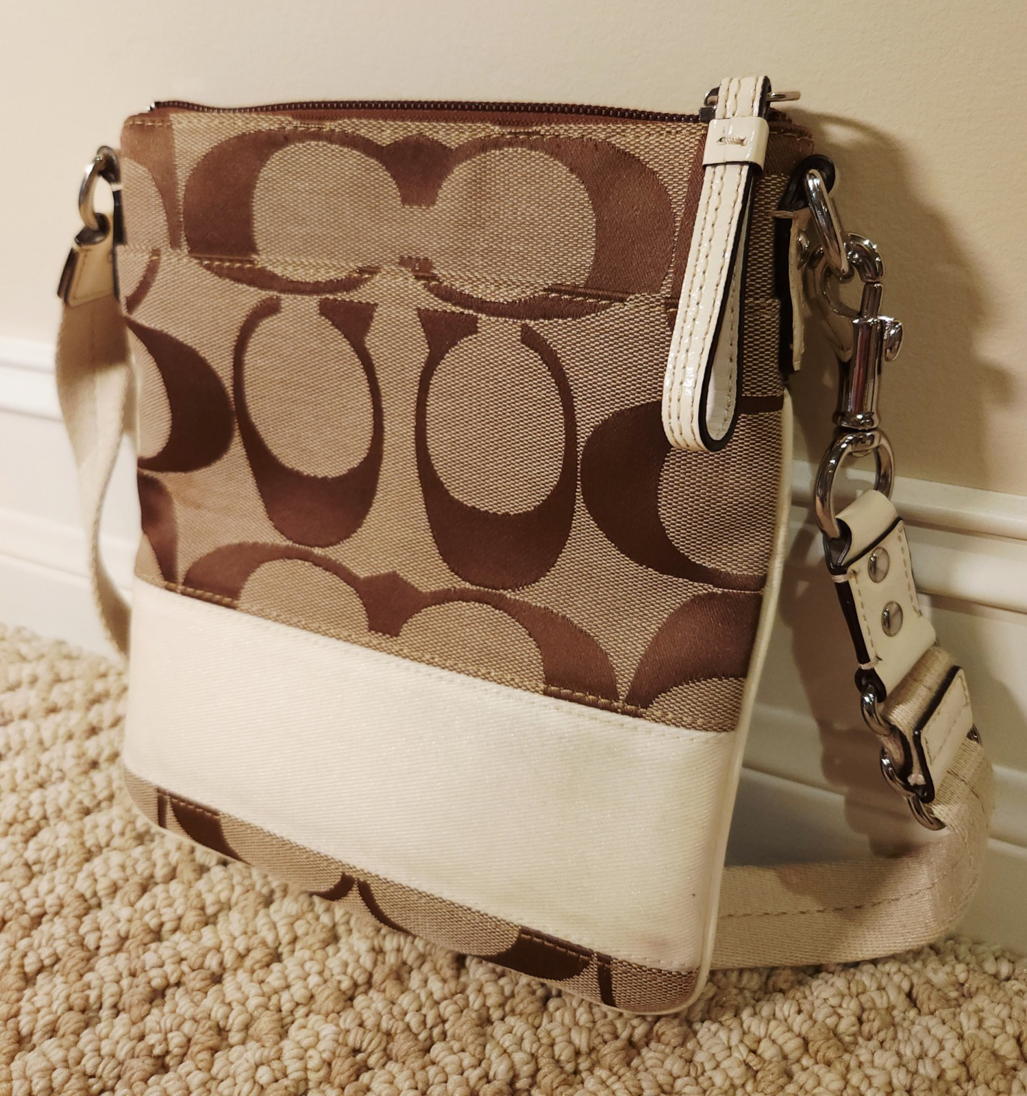 Coach | Vintage Small Brown Monogram CC Canvas Beige Crossbody Bag Pouch Purse