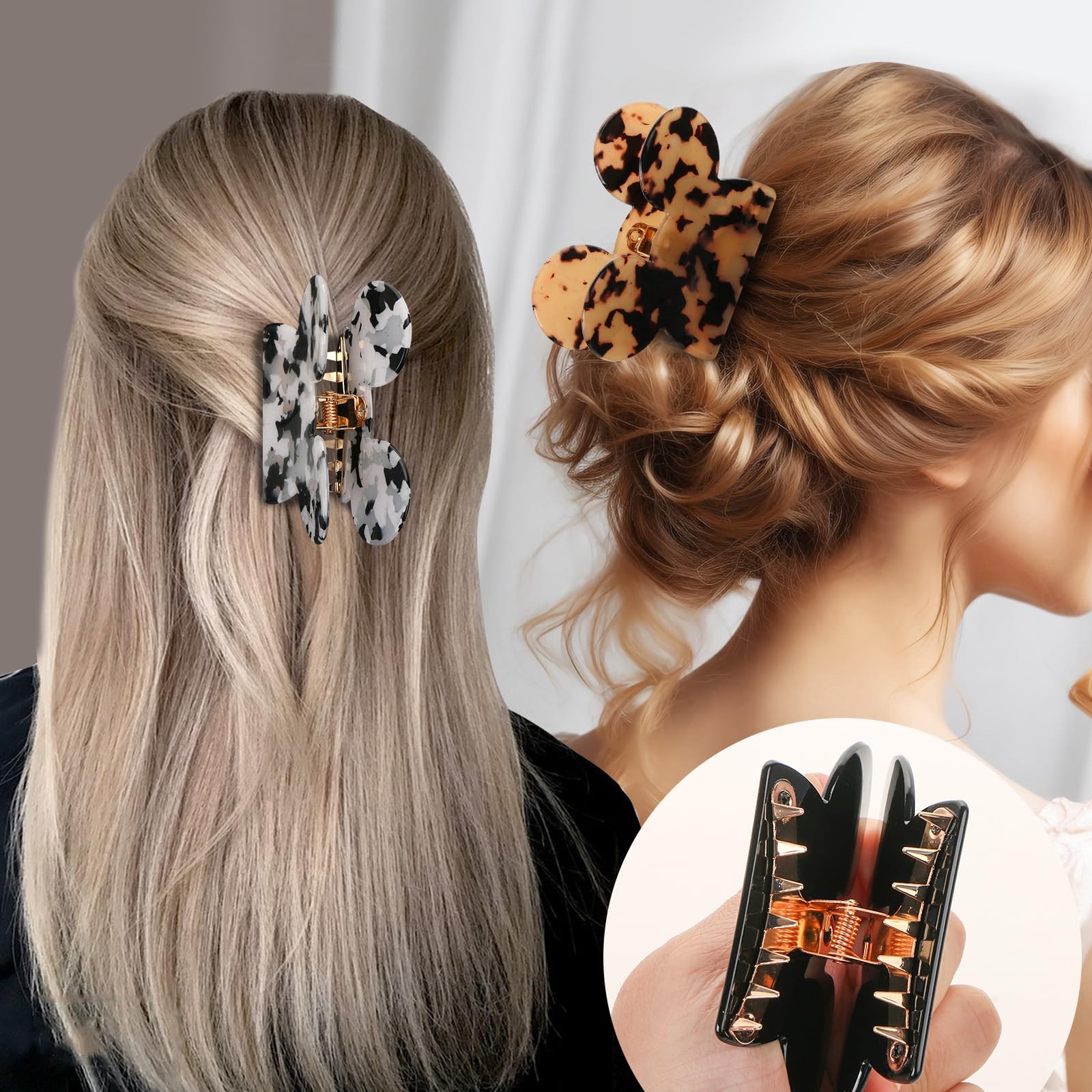 BENOSPACE 3Pcs Acrylic Hair Clip, Mouse Head Claw Clips for black, white