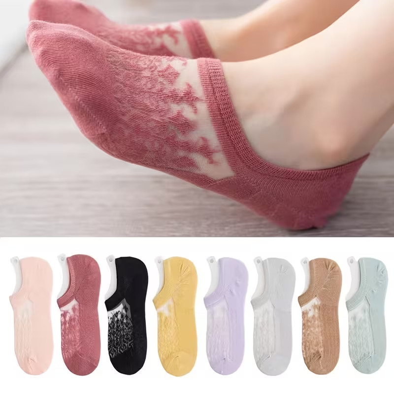 *Random Mixed 5 colors 5 Pairs Women’s Invisible Silky Breathable No-Show Socks