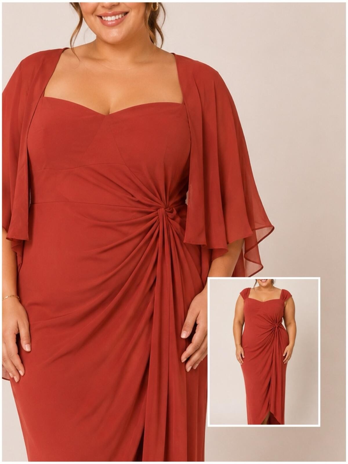 Azazie Formal Gown in Rust Terracotta Matching Shawl Mother of the Bride Wedding