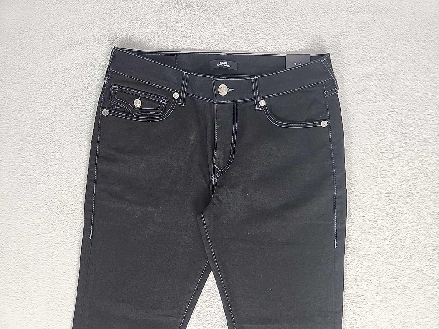 True Religion Ricky Relaxed Straight Denim Jeans 32X30 Men’s Black Flap Stretch