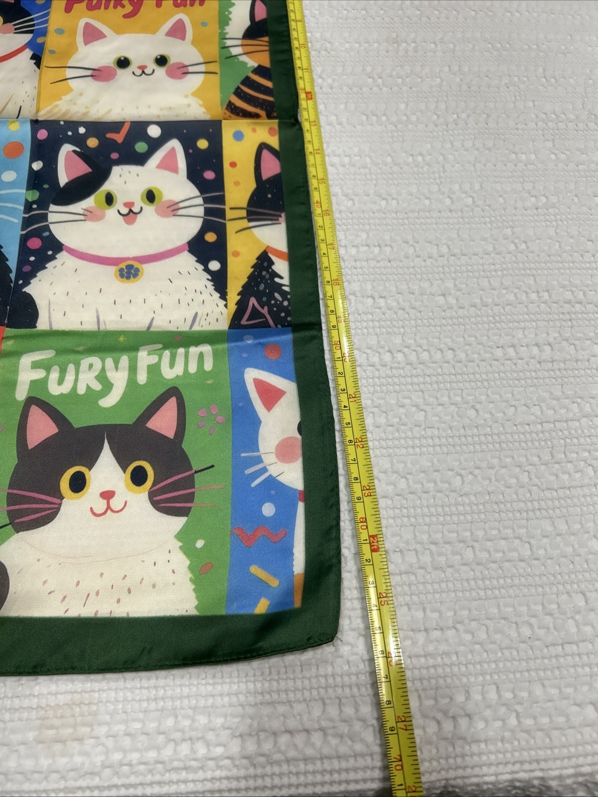 Colorful Cats Funky Fun 26” Square Scarf Floaty Green Border New Breeds Kitties