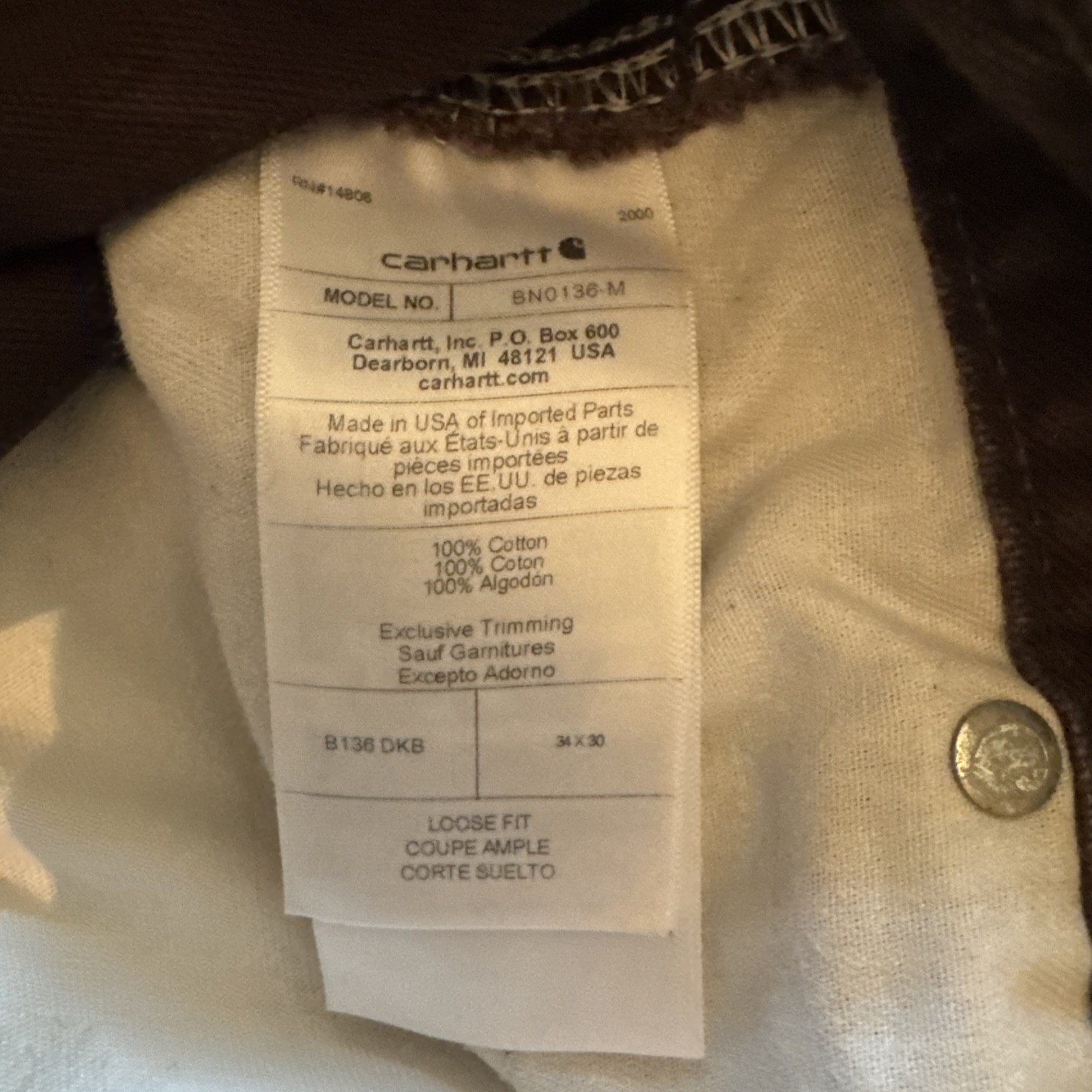 Men’s Carhartt B11 PTB Dungaree Fit Workwear Carpenter Pants 44×30 Actual 42×29