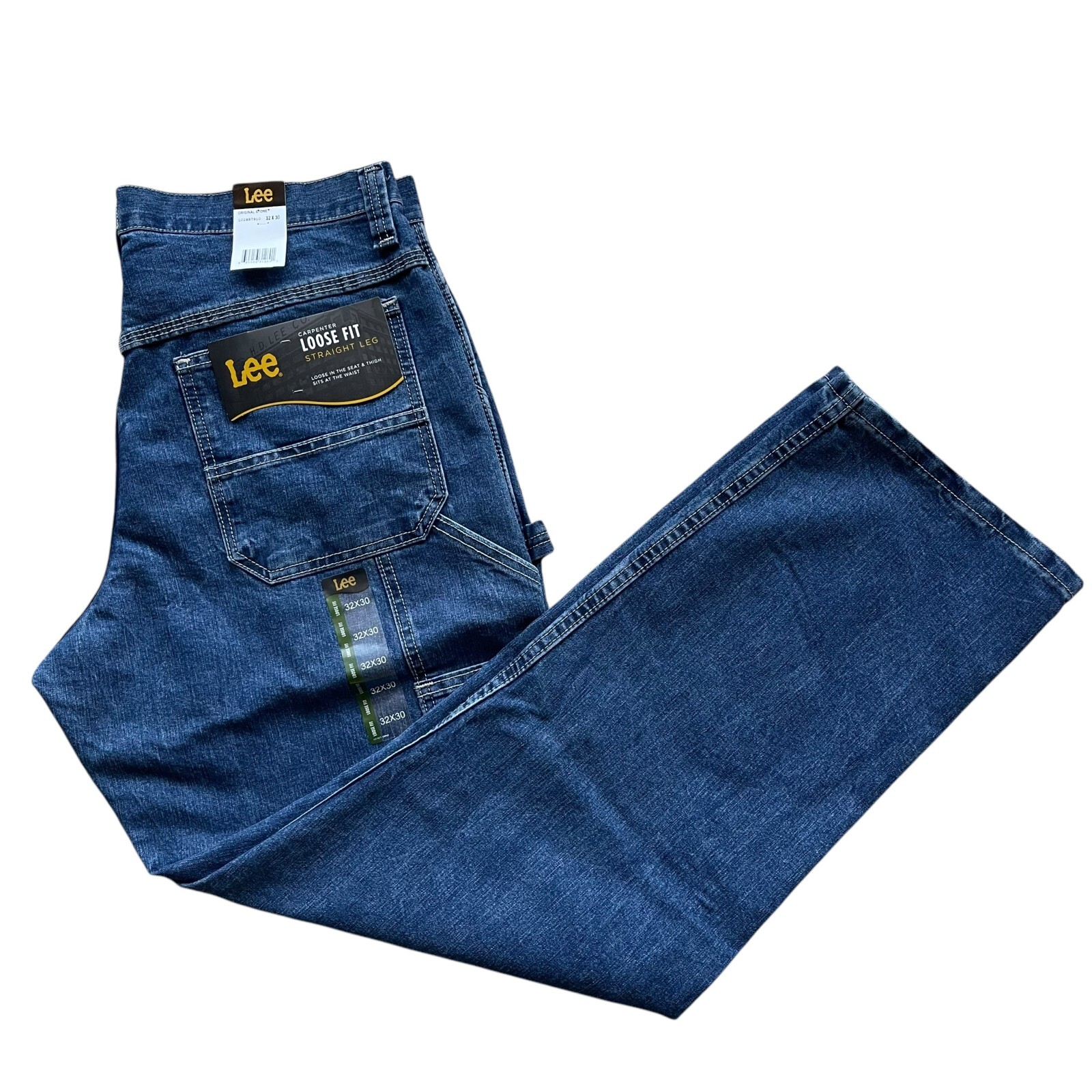 Lee Men’s Stone Wash Straight Leg Loose Fit Cargo Carpenter Denim Jeans 3 Colors