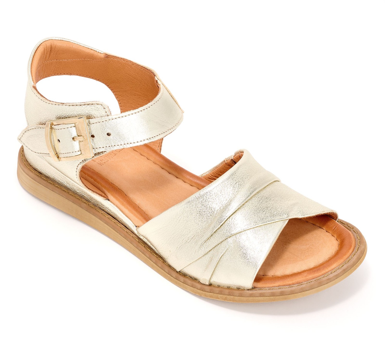 Miz Mooz Leather Adjustable Low Wedge Sandals Haley Gold 39/M New