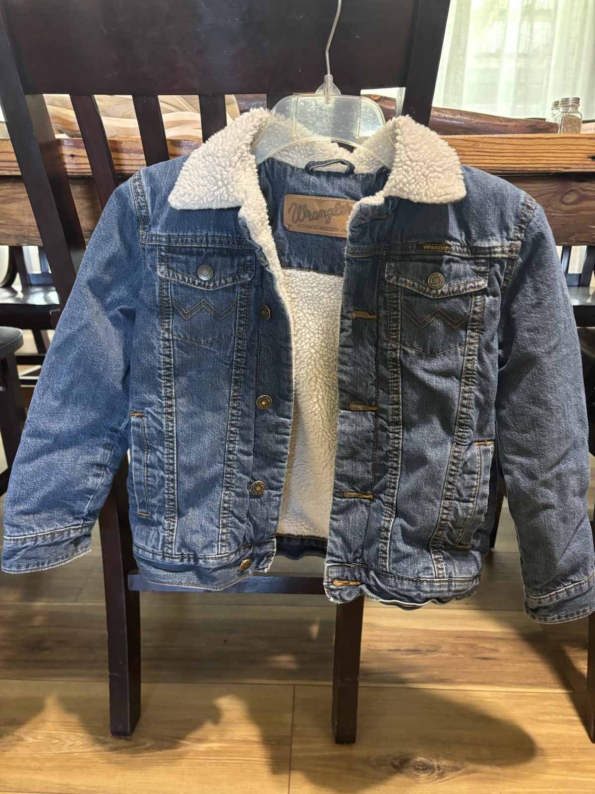 Wrangler Authentic Western Jacket Kids M Blue Denim Sherpa Lined Button Front