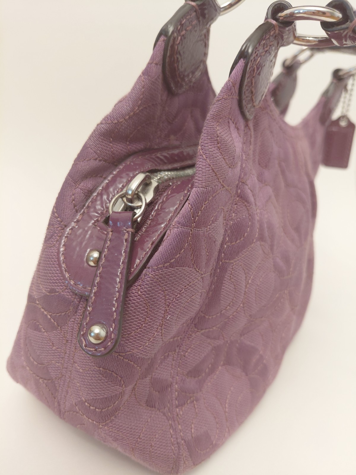 Coach Signature C Purple Jacquard Shoulder Bag Pleated Hobo Satchel 42949