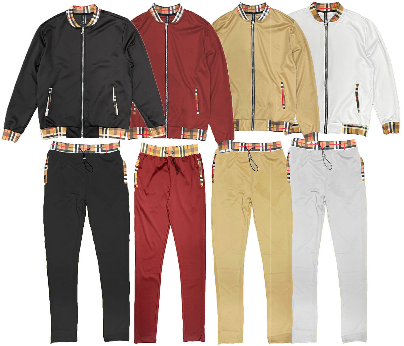 Mens Casual Plain and Checkered Print Track Suit Track Pant Jogger Set S-3XL