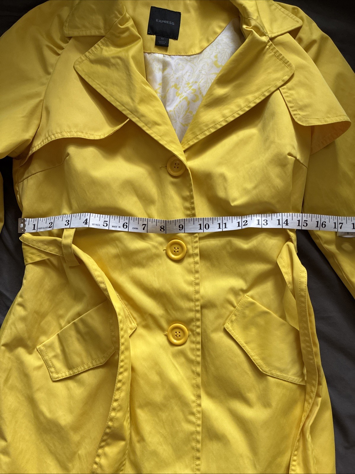 Express Sun-Kissed Yellow Belted Rain Jacket Trench Versatile for All Seasons