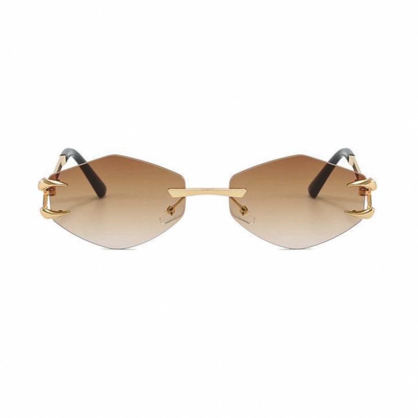 Hexagon Rimless Gold Frame Stylish Light Brown Gradient Tinted Lens Sunglasses