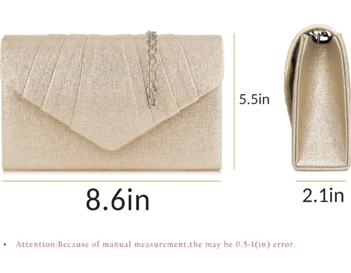 MILISENTE Metallic Gold Pleated Envelope Clutch w/ Chain Strap Magnetic, Pockets