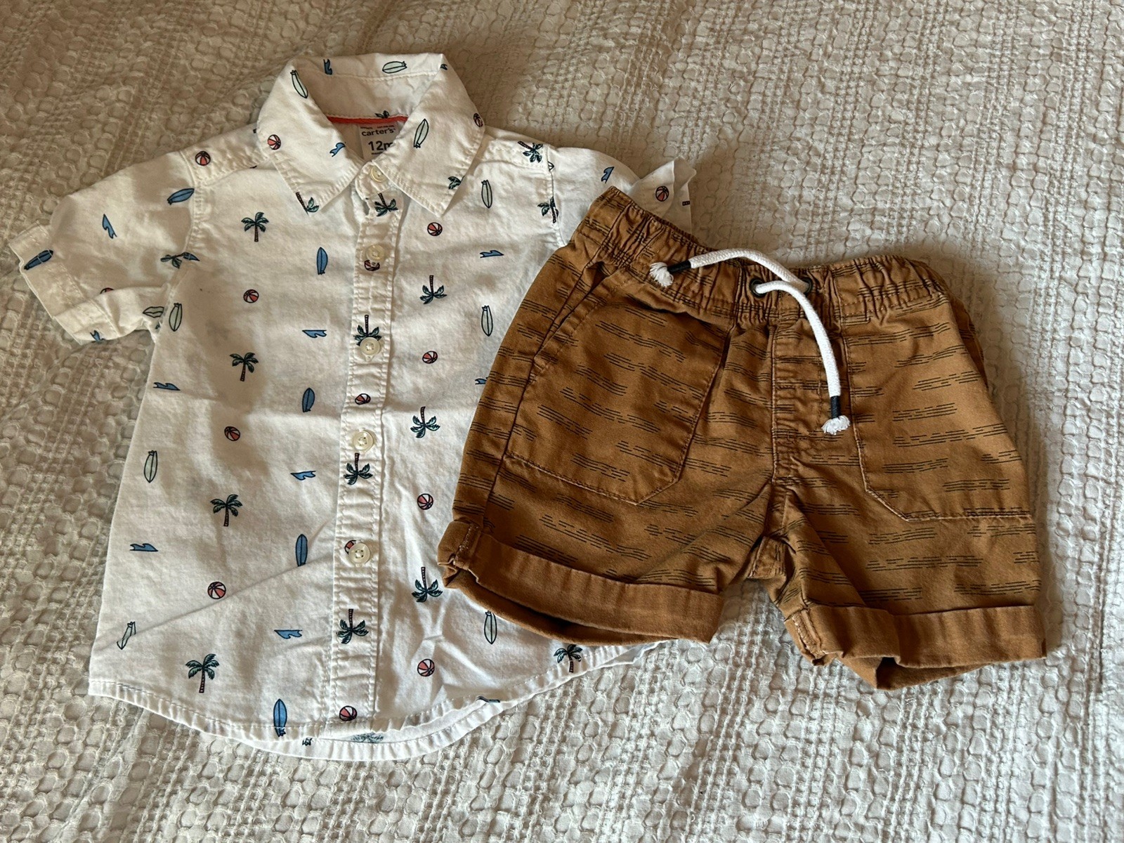 Huge 50 piece Baby boy clothing lot size 12 months EUC sleepers outfits