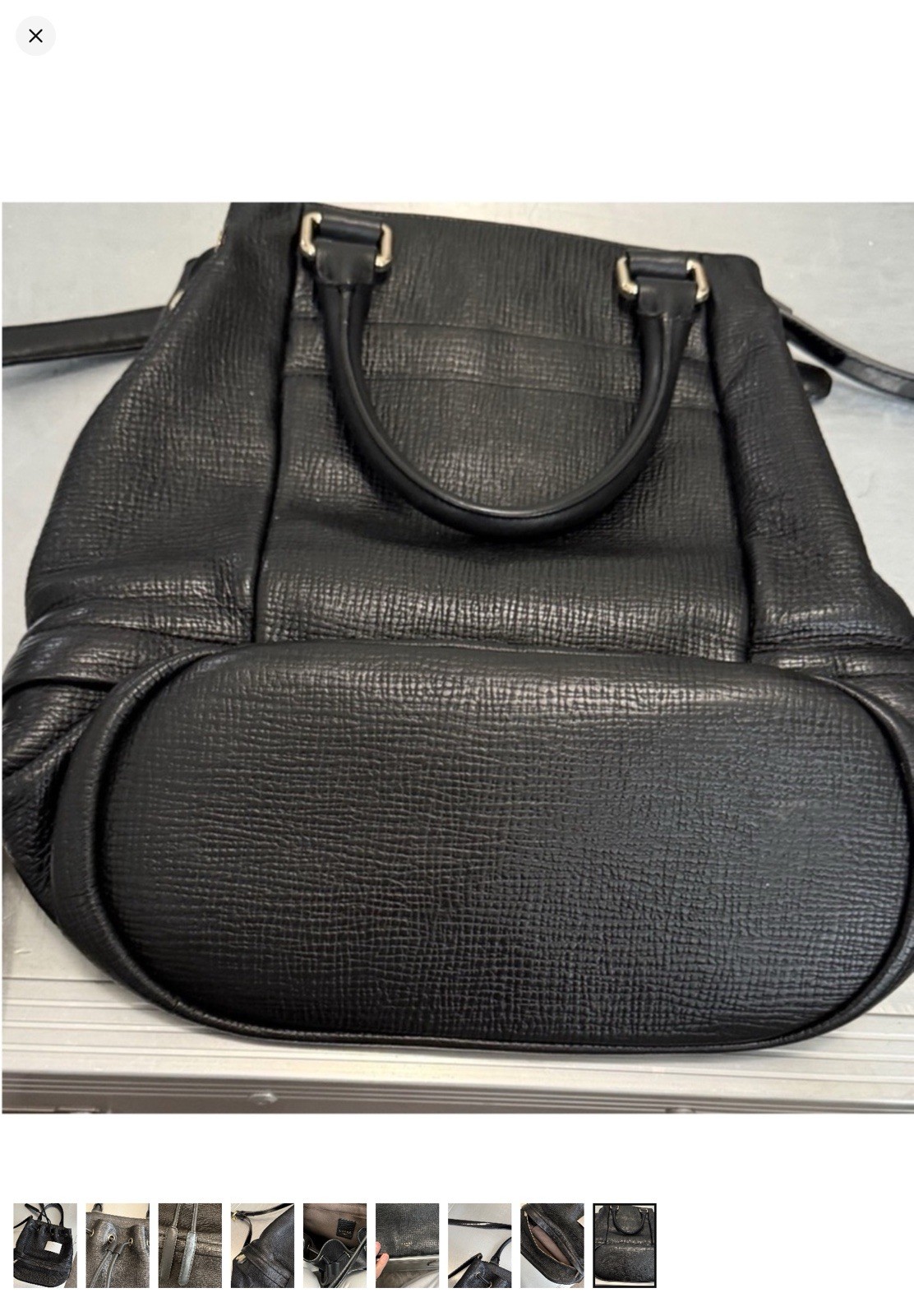 Luana Italy Black Bucket Drawstring Bag, Double Handles, Silver Hardware