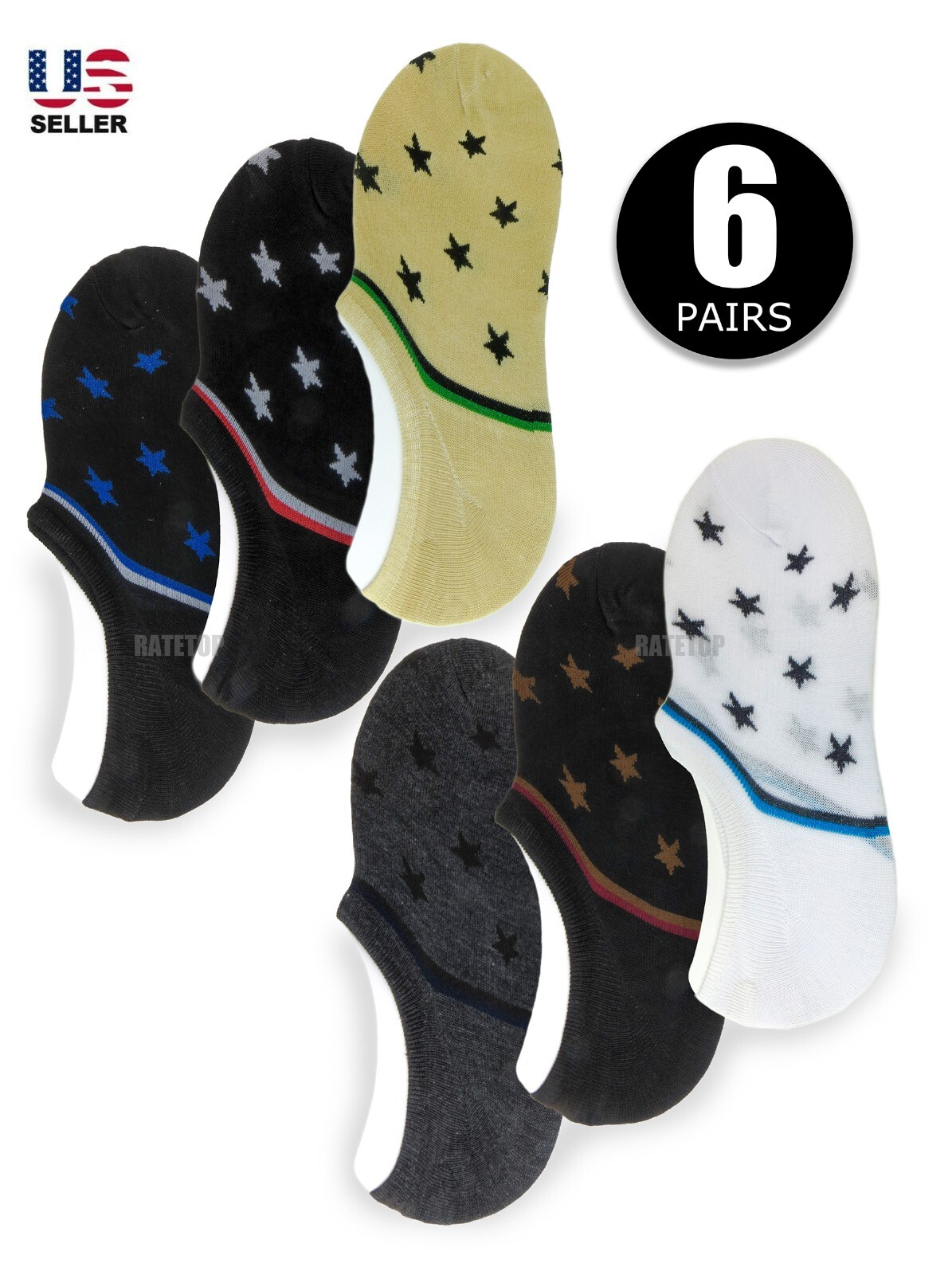 6 Pairs Unisex Invisible No-Show Socks Non-Slip Loafer Low Cut Cotton Liner Boat