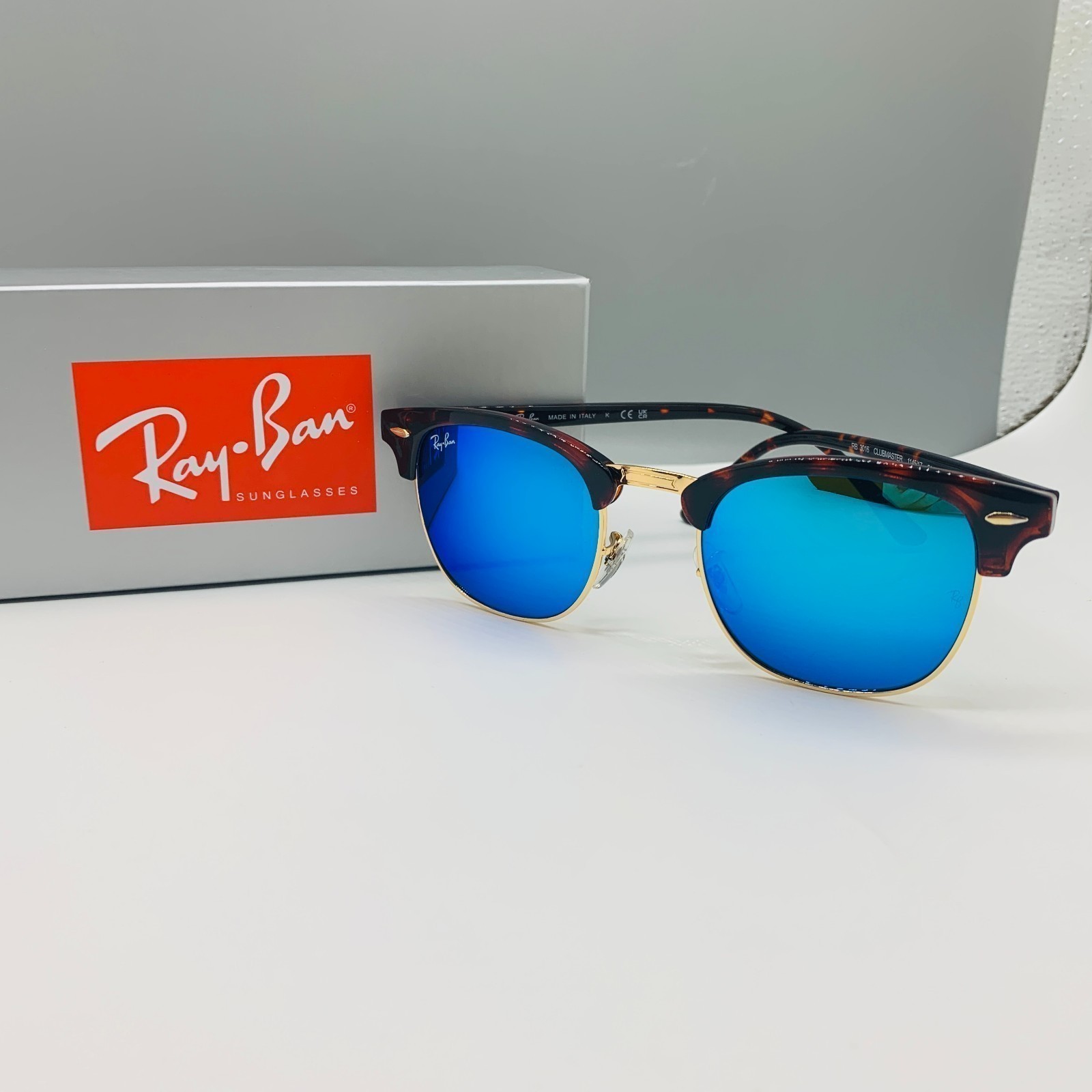 New! Ray-Ban RB3016 Sunglasses Dark Blue Lens, Tortoise Frame Clubmasters