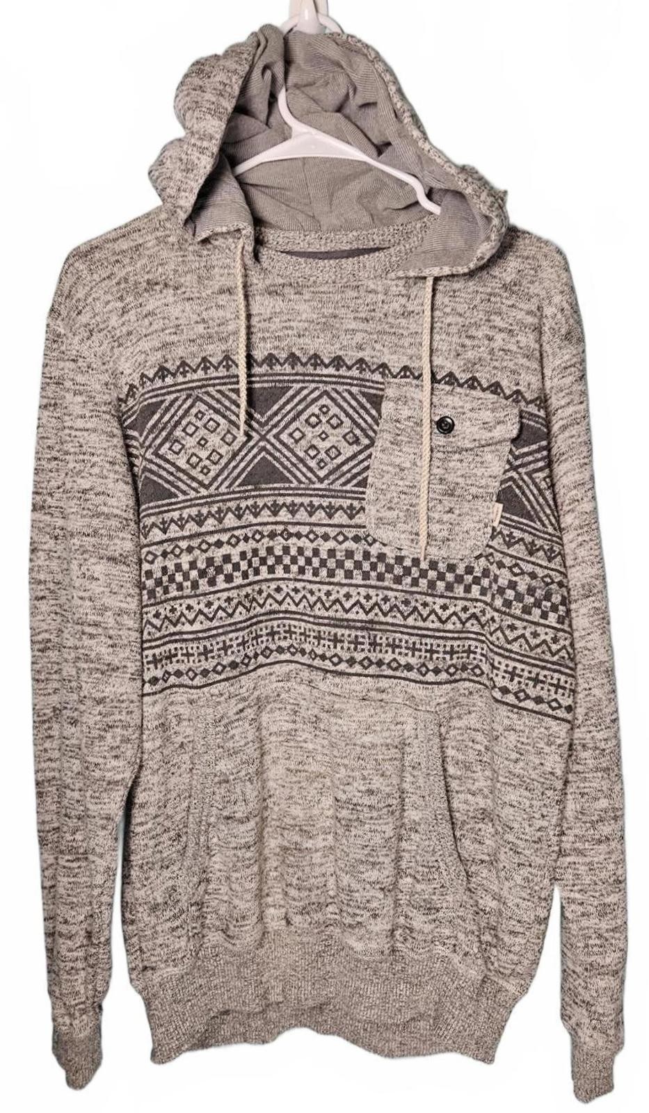 Vans Men’s Gray Tribal Inspired Hoodie Size Medium Streetwear Skater Geometric