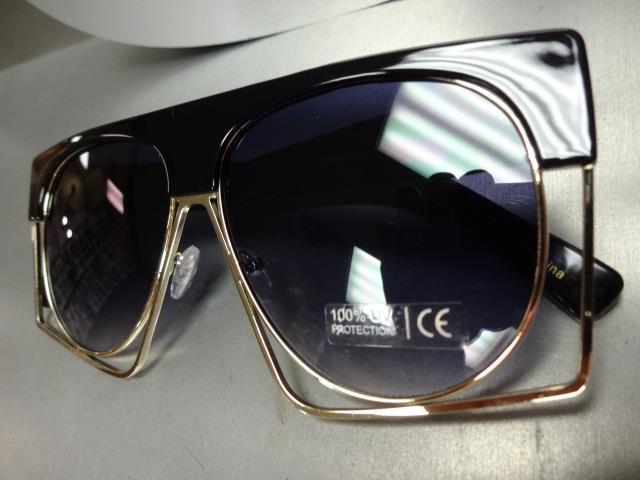 OVERSIZED Exotic VINTAGE RETRO Style SUN GLASSES Unique Funky Black & Gold Frame