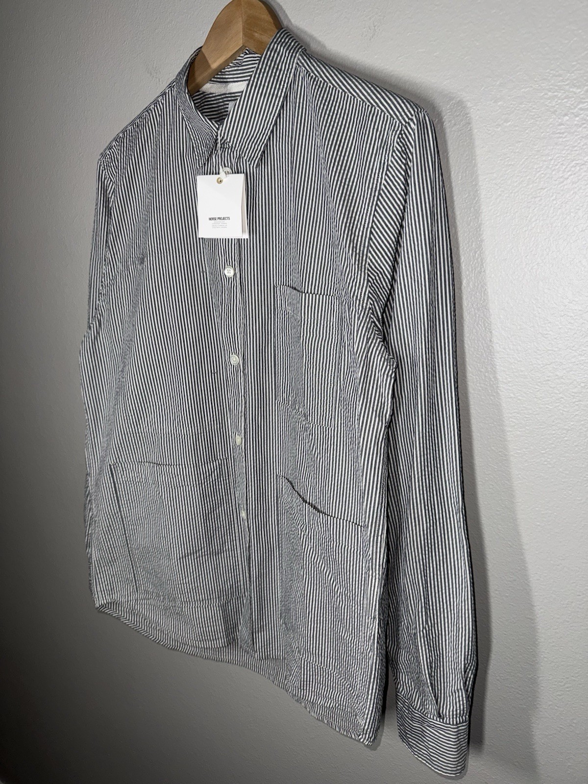 Norse Projects Thorsten Seersucker Shirt Mens Size M Navy Striped (NEW)