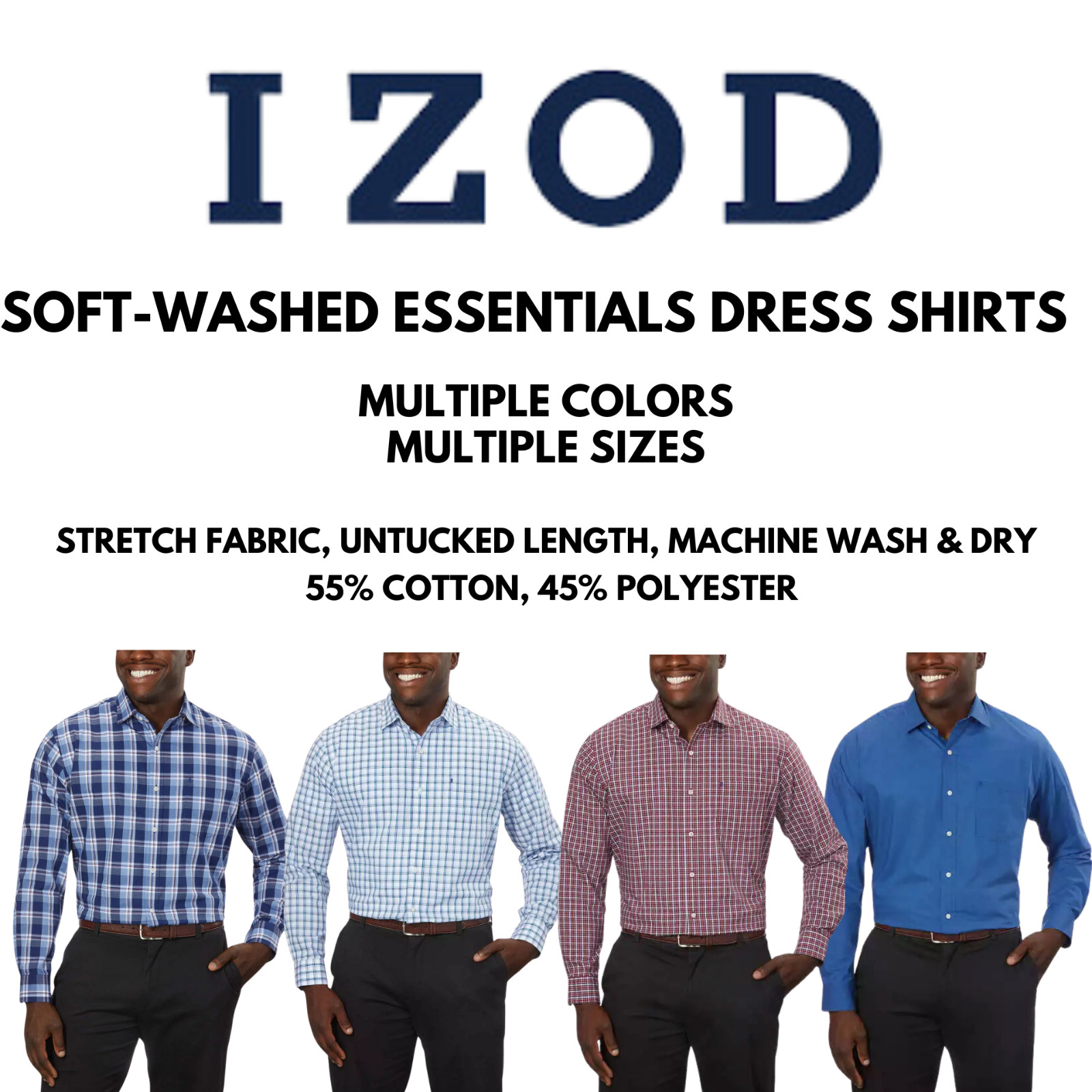 IZOD Men’s Soft Washed Essentials Long Sleeve Dress Shirt Stretch Regular Fit