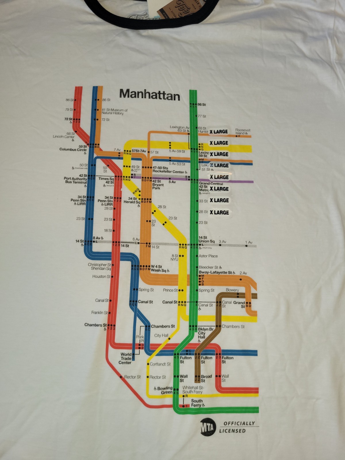 Tee Luv Unisex Size XL MTA Manhattan Subway Map Ringer T-shirt 100% Cotton NYC