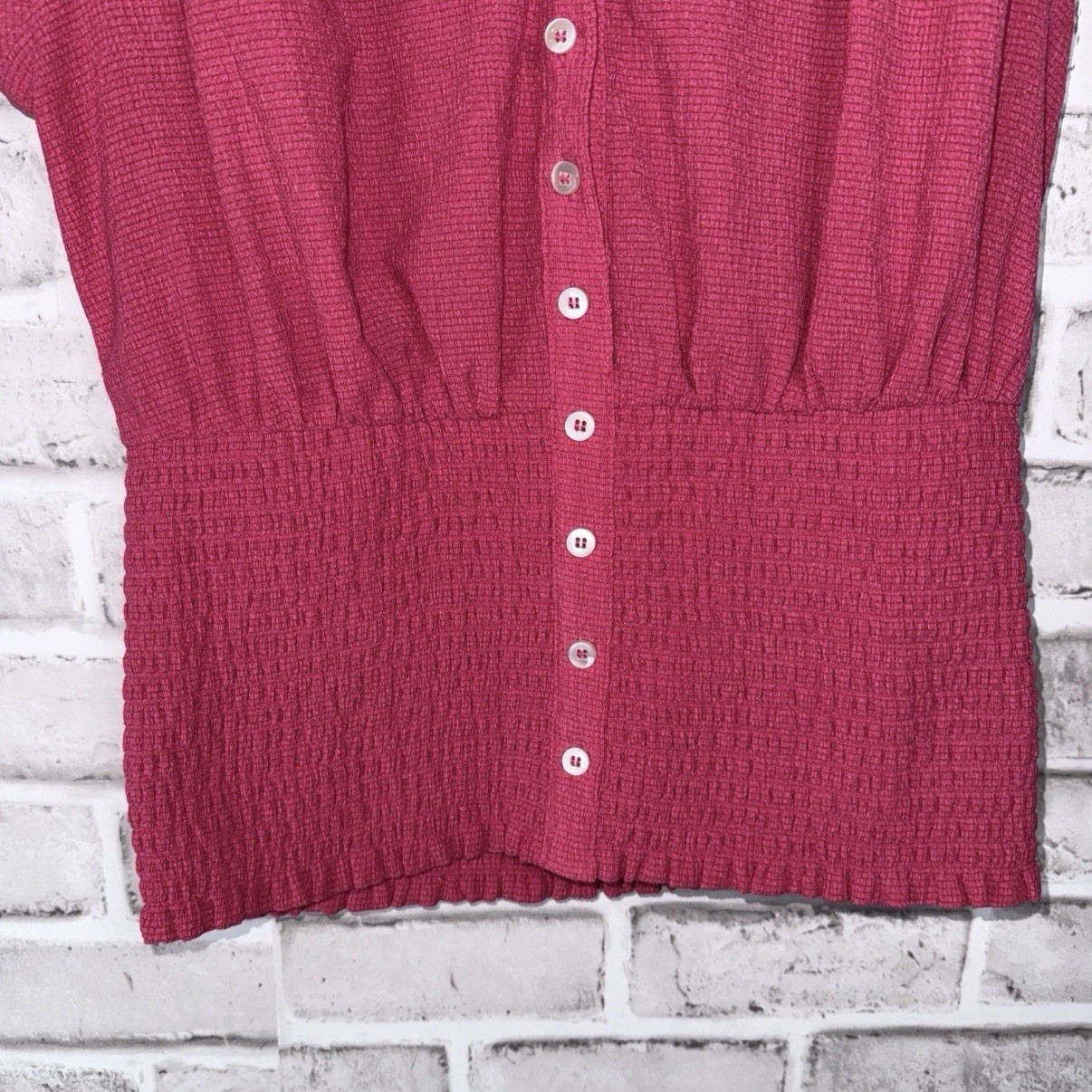 Maeve Anthropology Short Sleeve V-Neck Fitted Waist Top Pink Women’s Size Small
