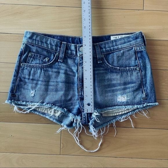 Rag & Bone Mila Cut Off Denim Shorts 24 Moss Raw Hem Distressed 100% Cotton