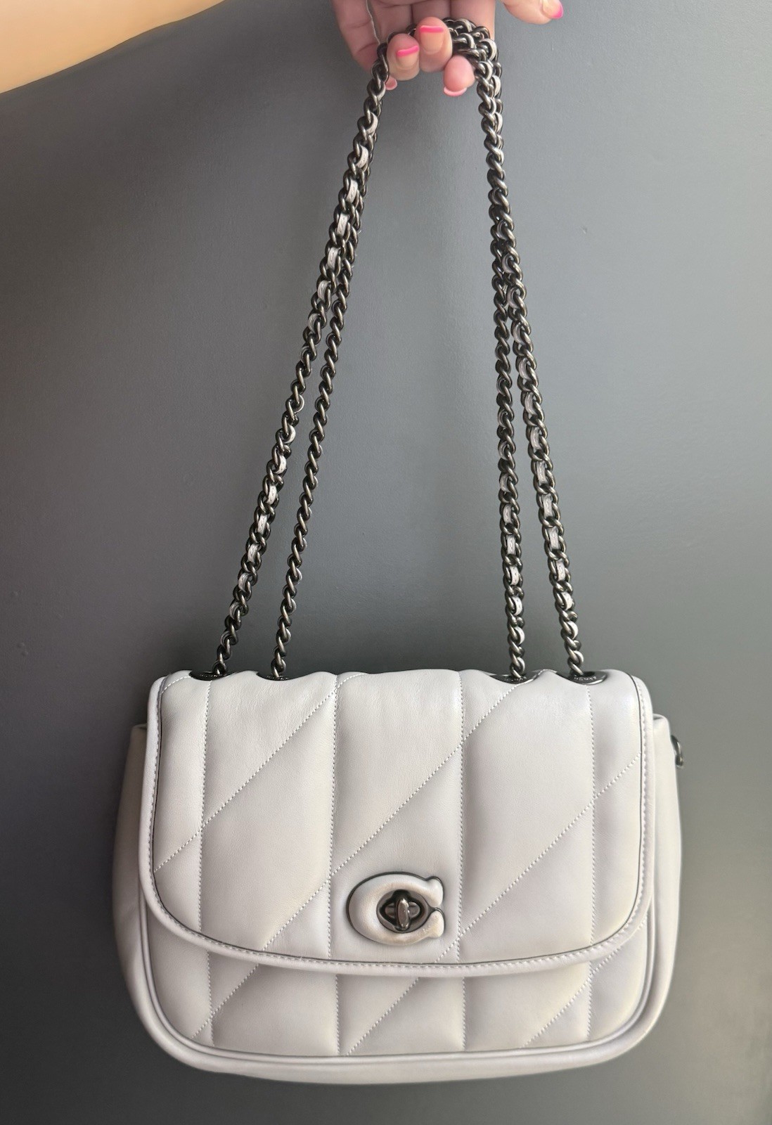 Coach Pillow Madison Shoulder Bag with Quilting in Dove Gray