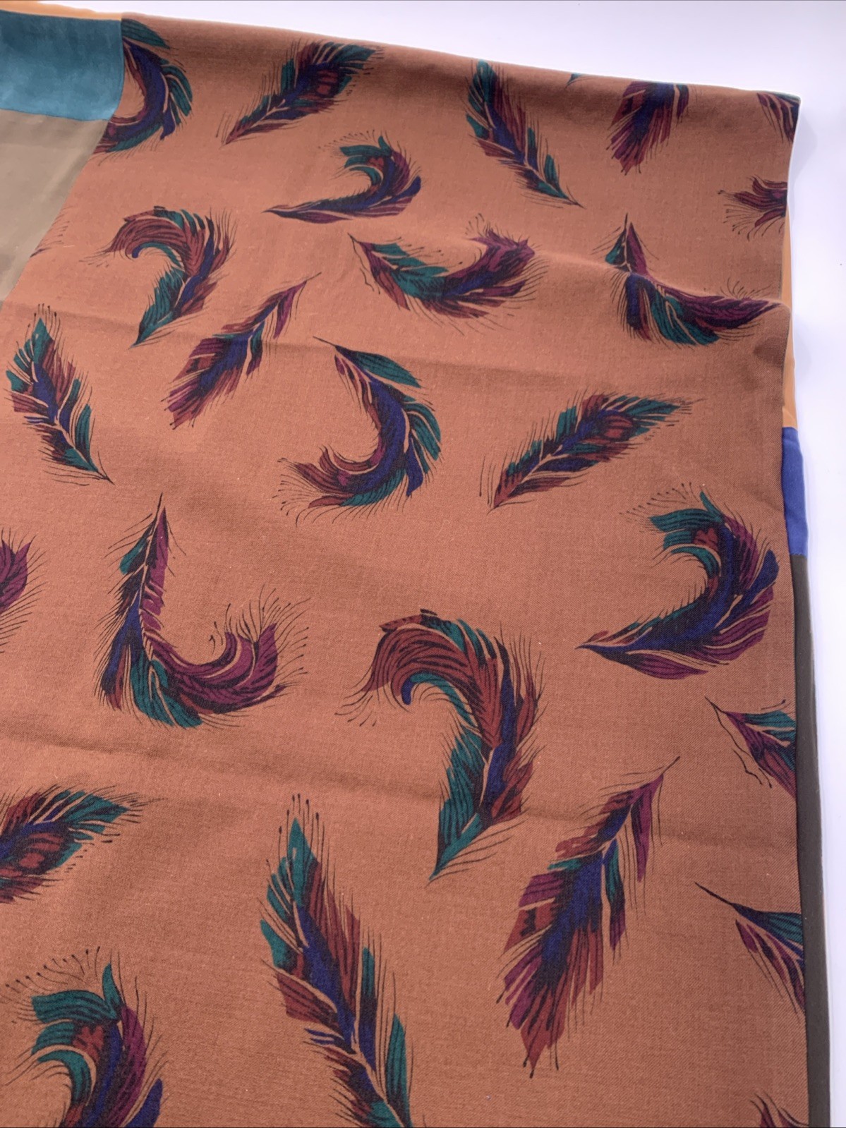 Burgundy Leaf Design Shawl Brown Blue Tan Gray Black Green 26 1/2″x91”Reversible