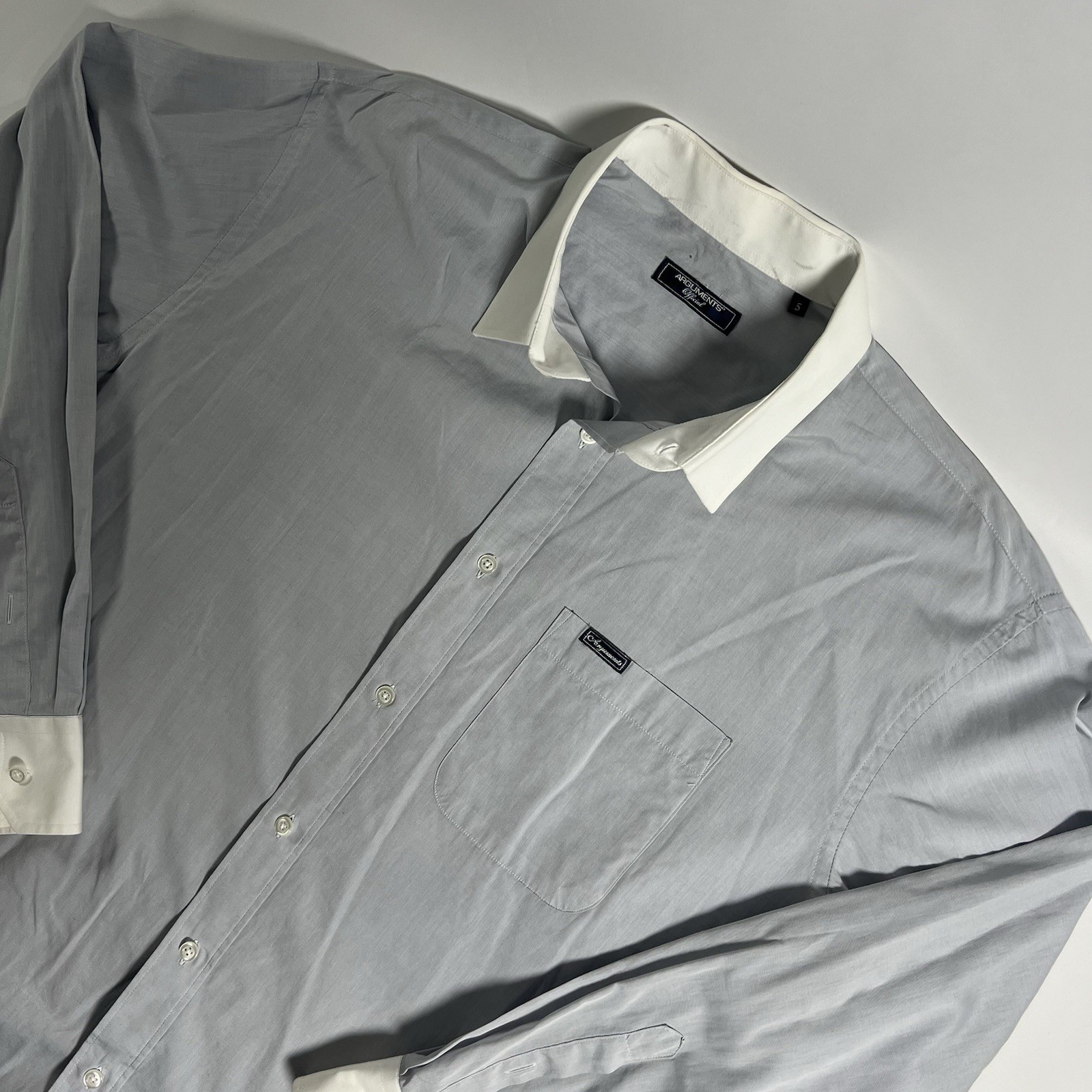 Arguments Mens Dress Shirt Gray/White Solid Contrast Collar Cuffs Pocket Sz 5
