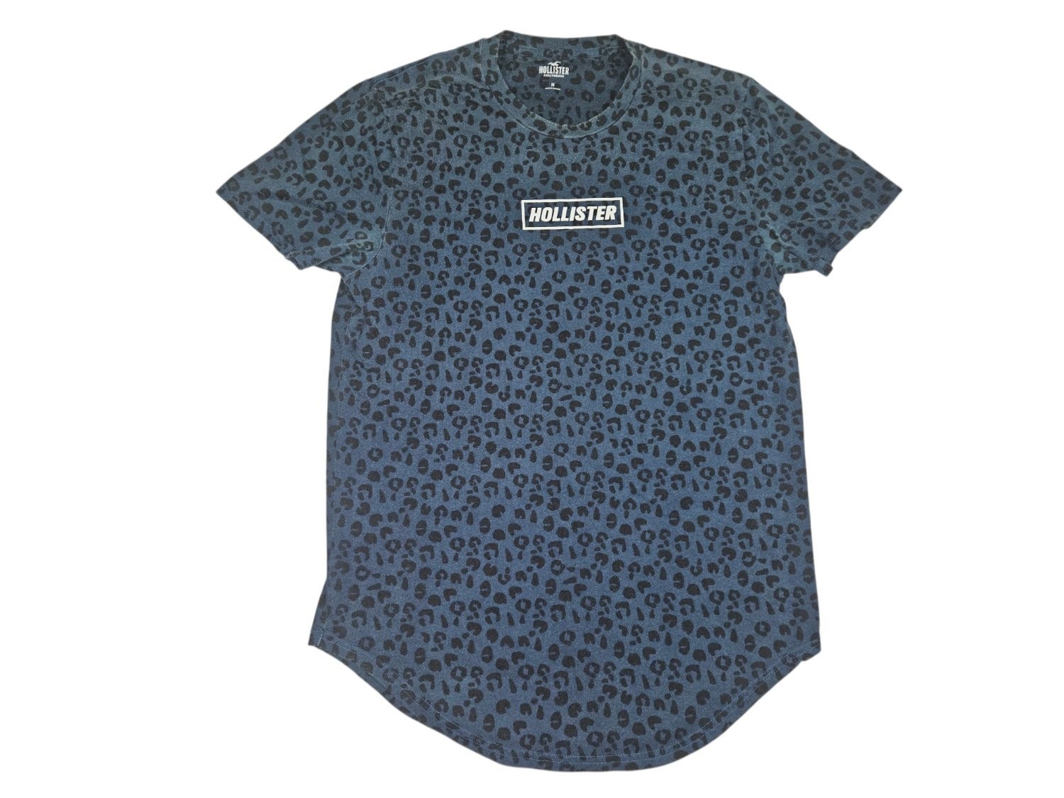 Hollister Mens Medium M Blue Leopard Cheetah Print Curved Hem Graphic Tee Shirt7