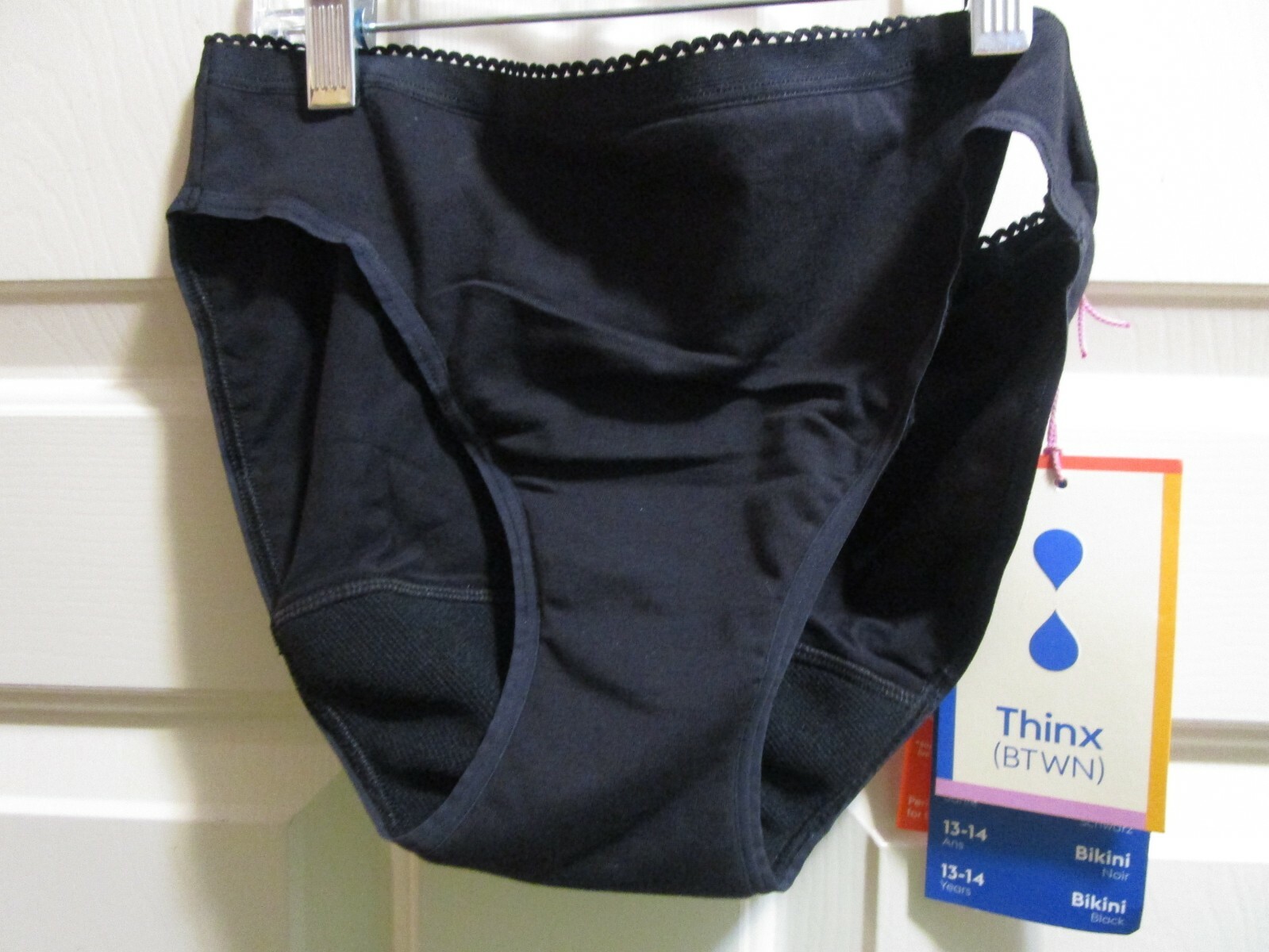 THINX (BTWN) BLACK SUPER ABSORBENCY PERIOD-PROOF BIKINI PANTIES SIZE 13-14