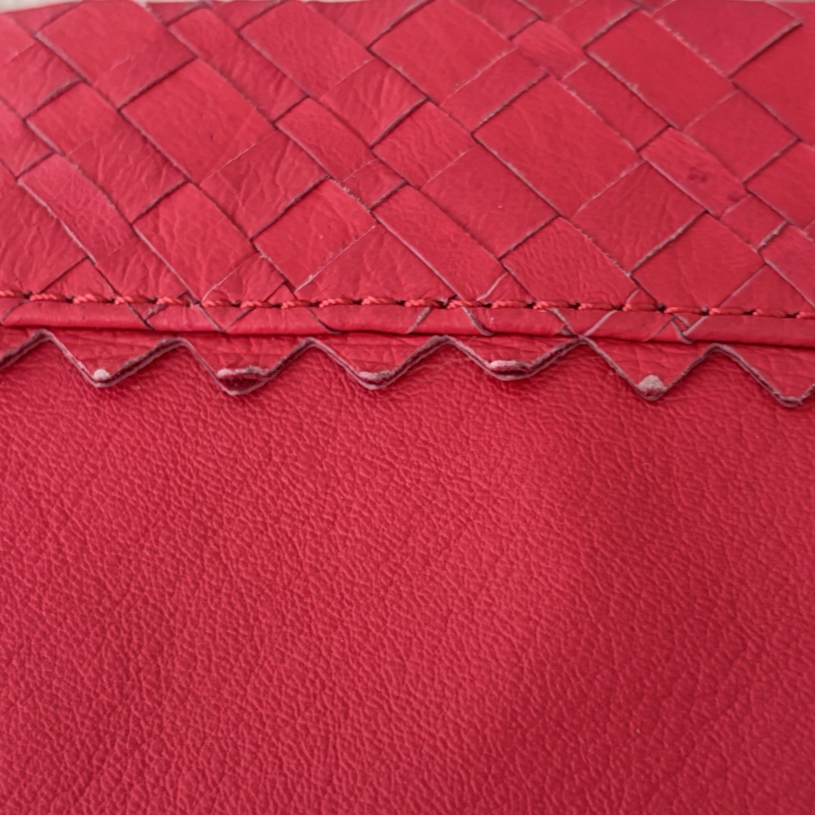 Elliott Lucca Bright Pink Leather Crossbody Clutch Purse Woven Trim