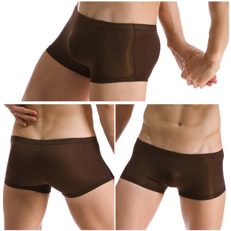 Men’s Summer Ice Silk Boxer Briefs One Piece No Show Low Rise Sport Underwear