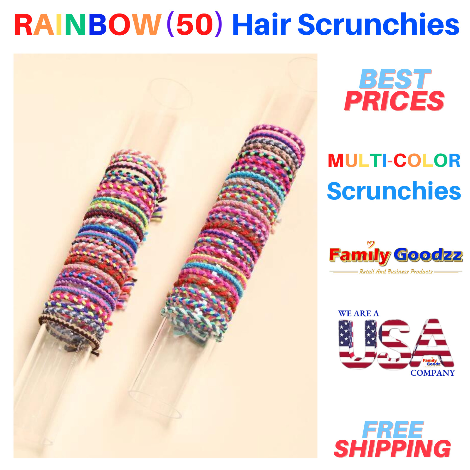 🌈 50 PCS Ponytail Holder Hair Ties Elastic Hair Rainbow Scrunchies, Band Rope