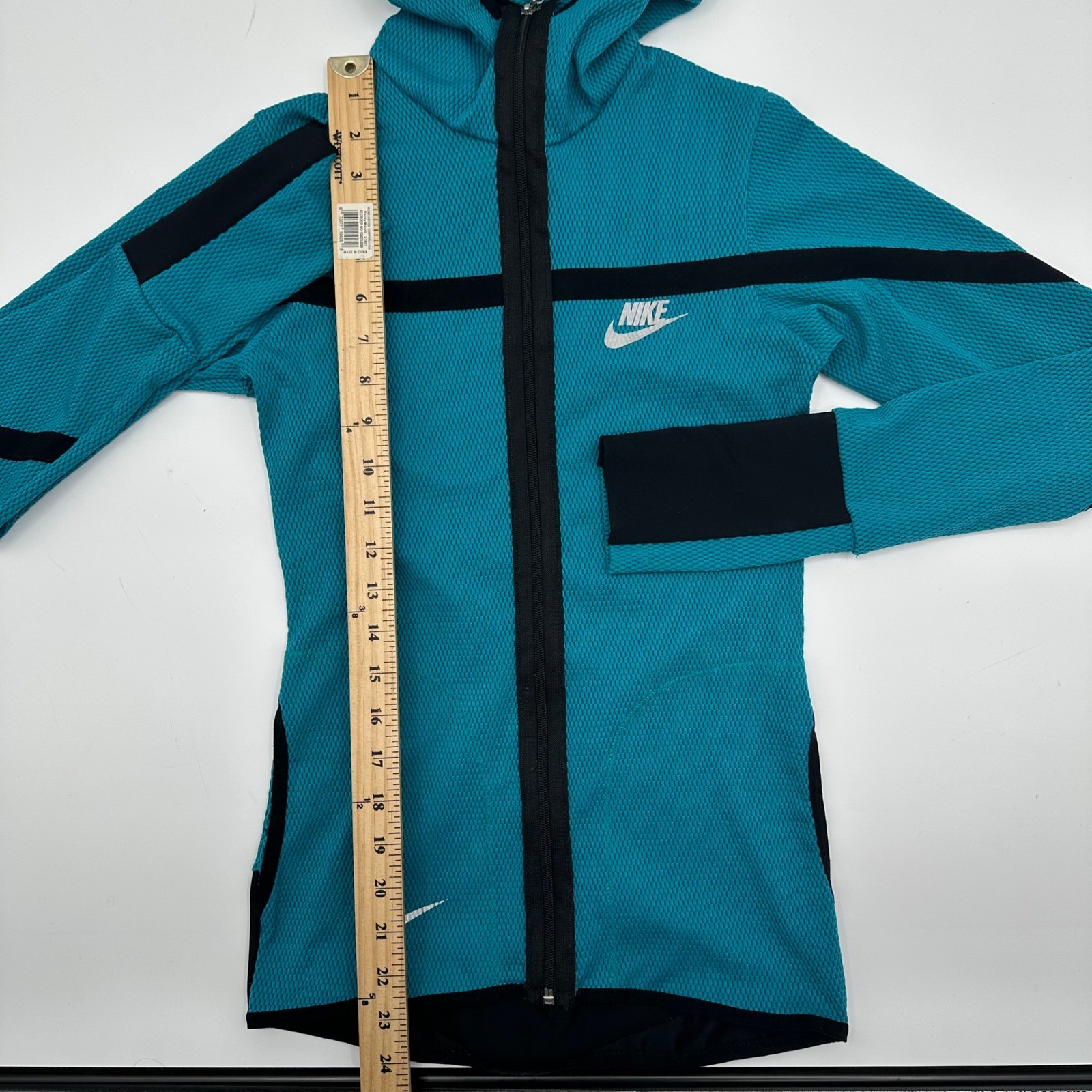 Nike Dry Fit Womens Teal Waffle Knit Full Zip Hoodie Mesh Jacket Small 19542