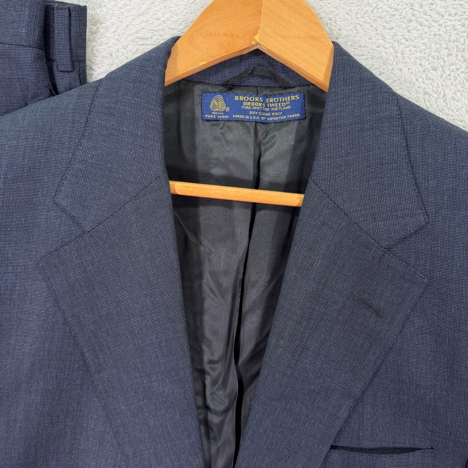 Brooks Brothers Mens 40S Short Slim Fit Suit Navy Scottish Shetland Wool 32×29