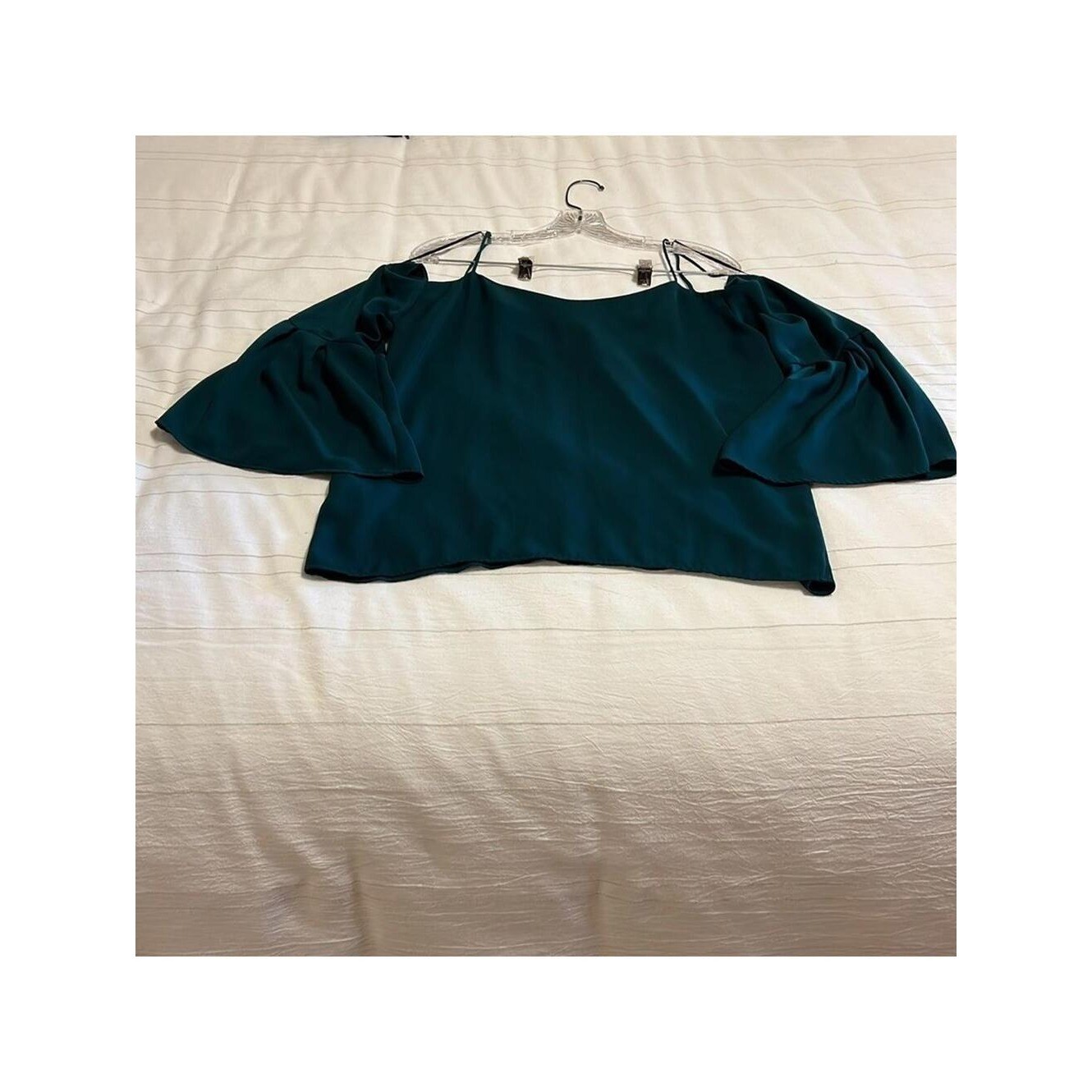 H&M Teal Green Cold Shoulder Bell Sleeve Blouse Women’s Size 6
