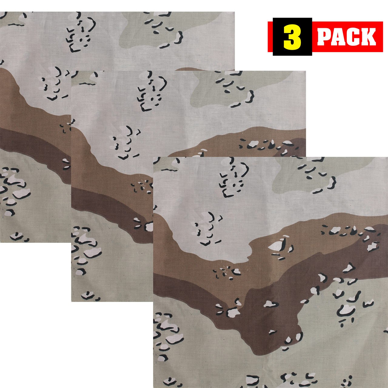 Camouflage Jumbo 27″ Bandana Tactical 100% Cotton Bandanna Head Cover 3Pack