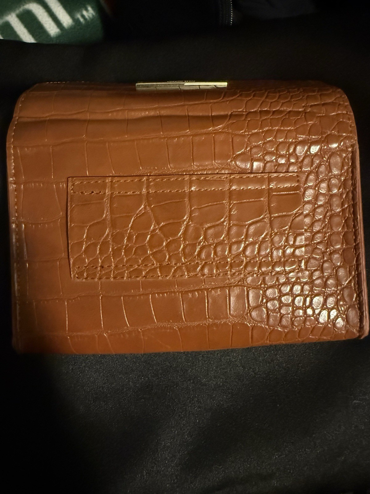 Steve Madden Cognac Brown Croc Embossed Wallet Clutch Gold Logo Plate