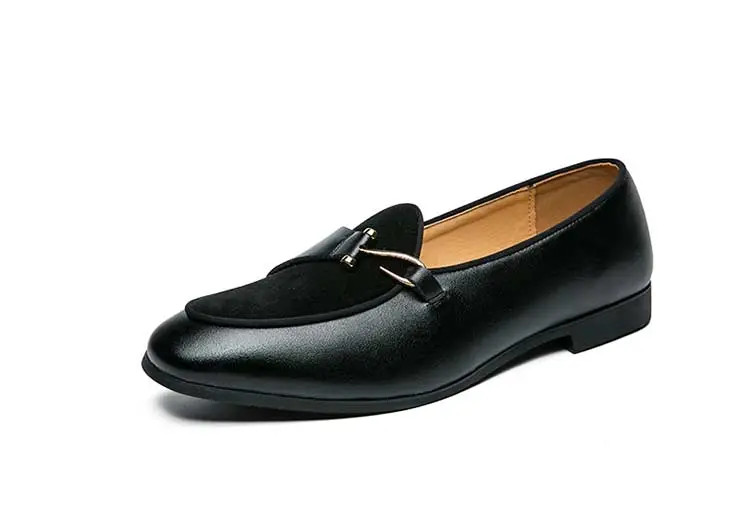 Men’s Slip on Velvet Leather Splicing Shoes Flats Oxfords Hook Driving Fashion
