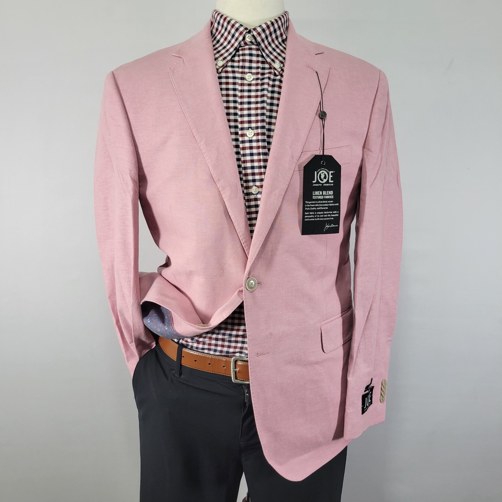 Joseph Abboud Men’s Sport Coat Blazer Pink Cotton Linen Blend Slim 42R NEW