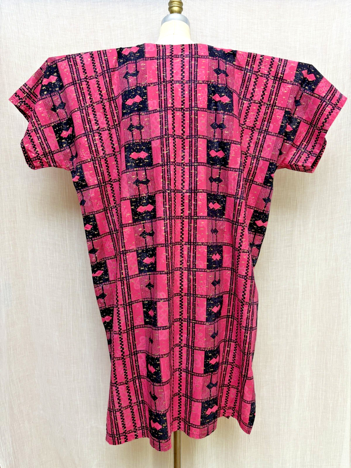 Vintage Miss Egypt Dress Middle Eastern Kaftan Pink Gold Print Ethnic Cotton OS