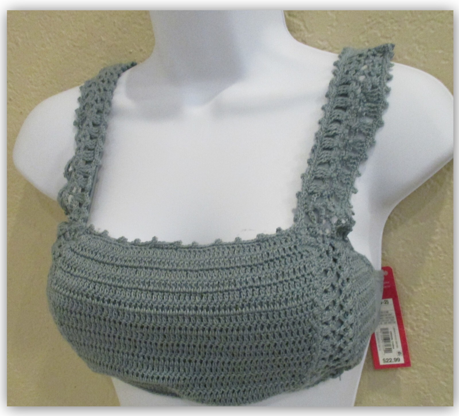 Juniors’ L 8-10 or S 0-2 Crochet Bralette Bikini TOP ONLY Xhilaration Chambray