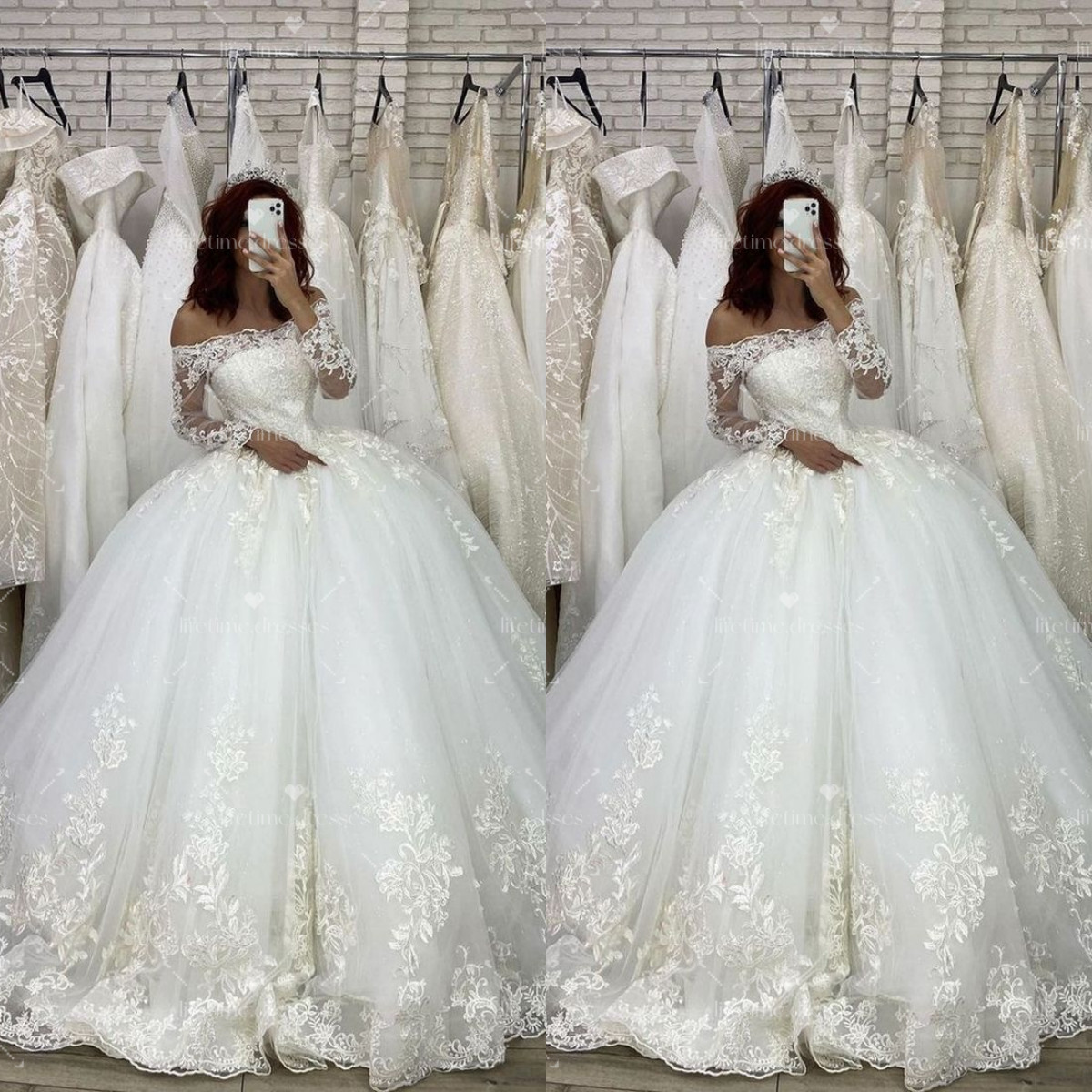 Classic Wedding Dresses Off Shoulder White Ivory Tulle Lace up Bridal Gowns