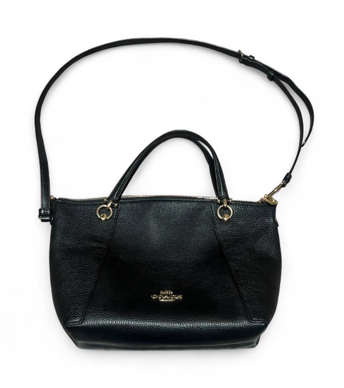 Coach Black Pebbled Kacey Satchel Top Handle Bag Zip Closure Detachable Strap