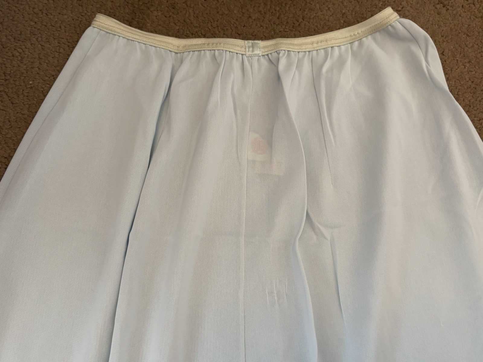 Vintage saramae lingerie 696 Light blue slip Lace Trim Slit Has Stain Sz Medium